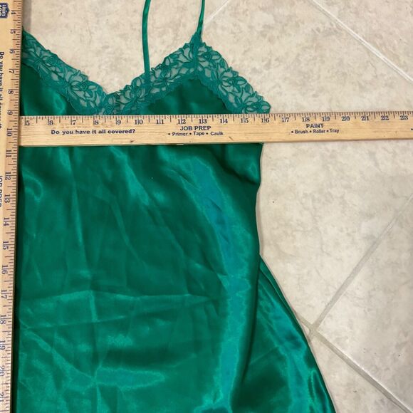 Victoria's Secret 90’s Y2K Gold Label Emerald Green Satin Slip Dress Size M lace - Picture 7 of 9